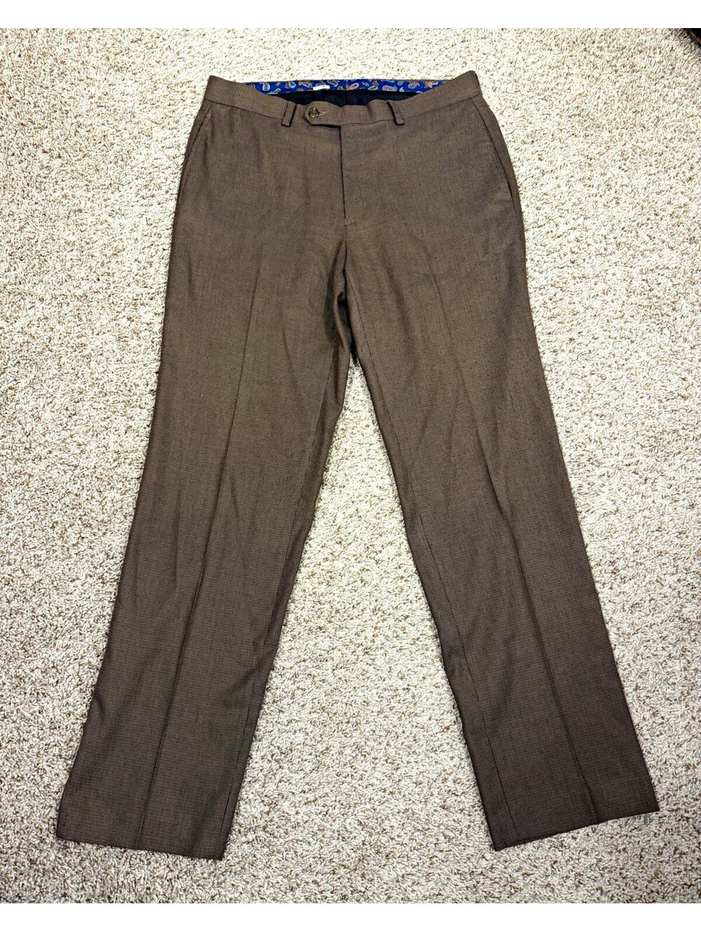 Lauren Ralph Lauren Men's Dress Pants Brown Houndstooth Flat Front 32x31 Preppy